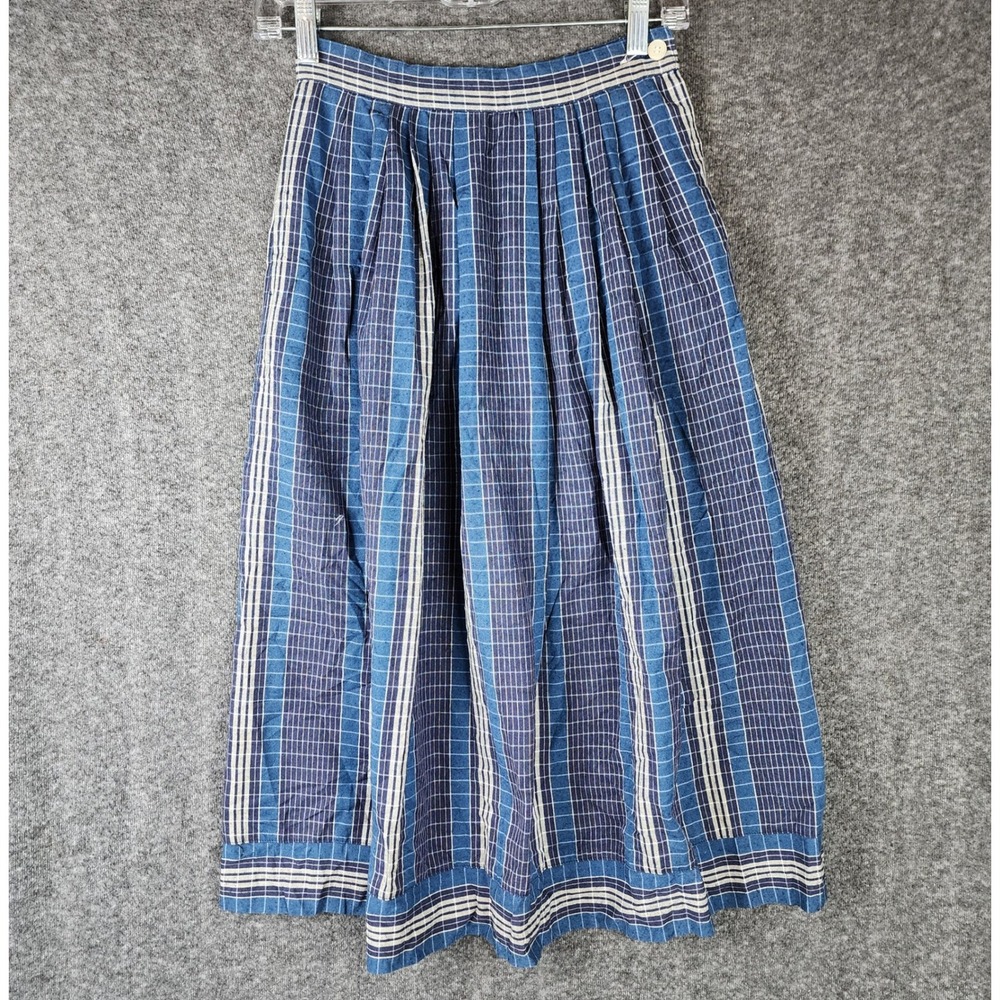Lloyd Williams Skirt Womens 7 Vintage Blue Grid Stripe Pleated Midi EUC